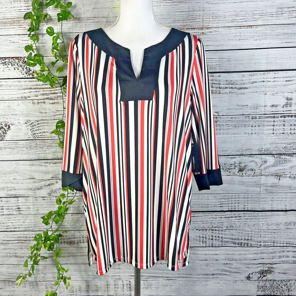 Robert Louis Tunic Blouse Plus size 1X Black Coral Slinky Jersey Career Modest